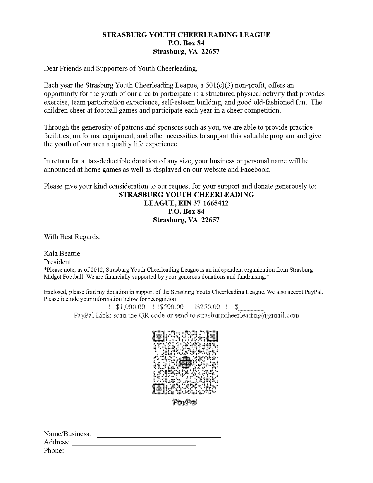 cheerleading donation letter template